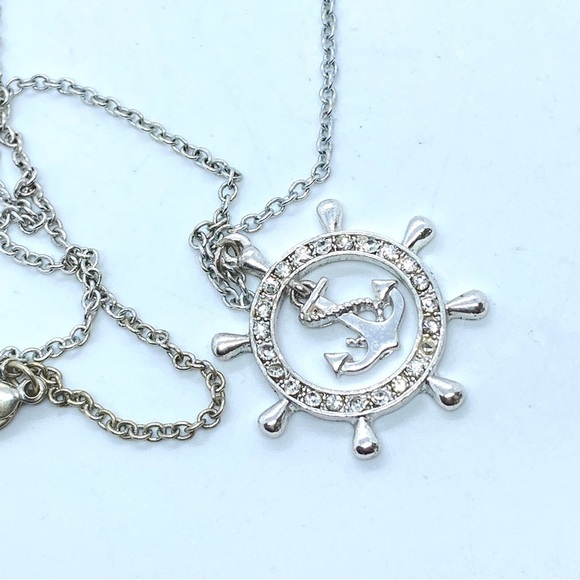 Nautical Anchor Silvertone with Rhinestones Necklace - Picture 6 of 7